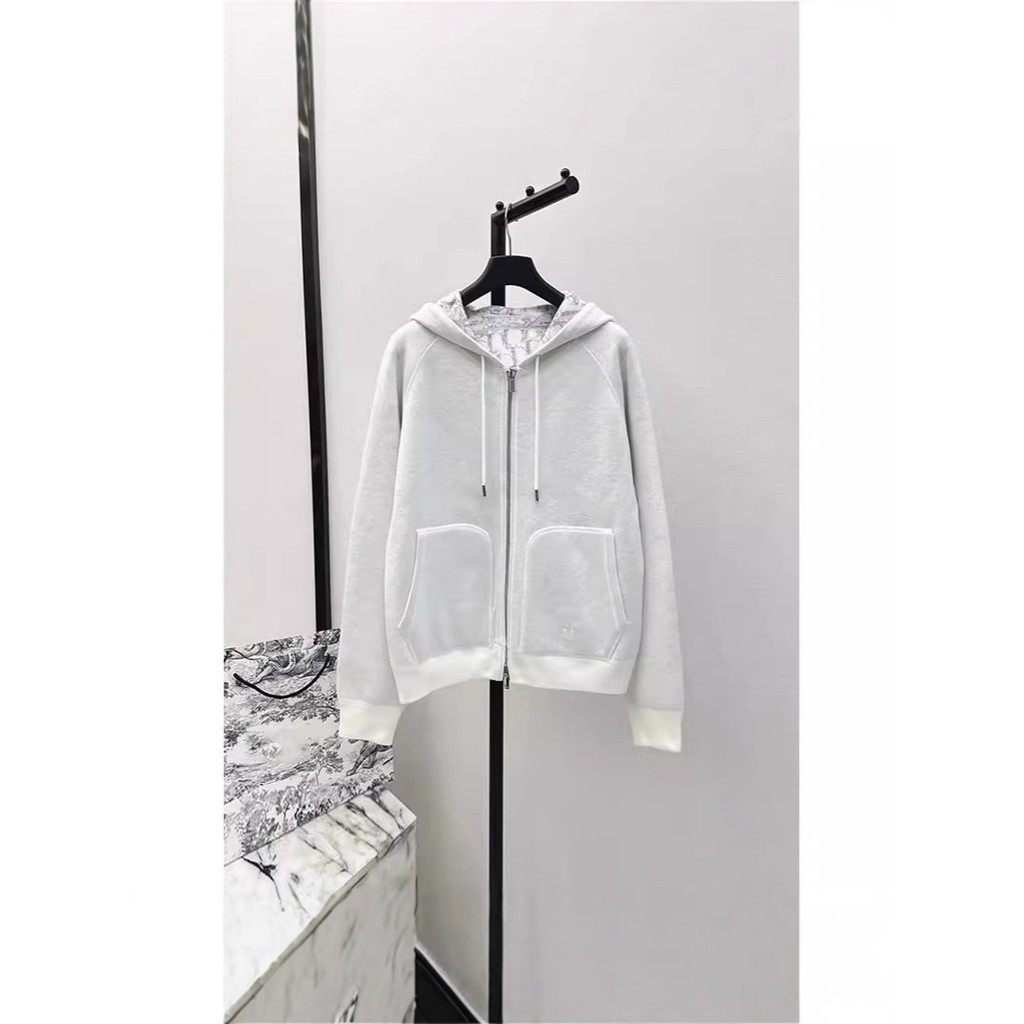 L7O1 D * r ฤดูใบไม้ร่วงฤดูหนาว Jacquard สองด้านซิป Hooded หลวมเสื้อกันหนาวแจ็คเก็ตผู้ชายผู้หญิงสไตล์