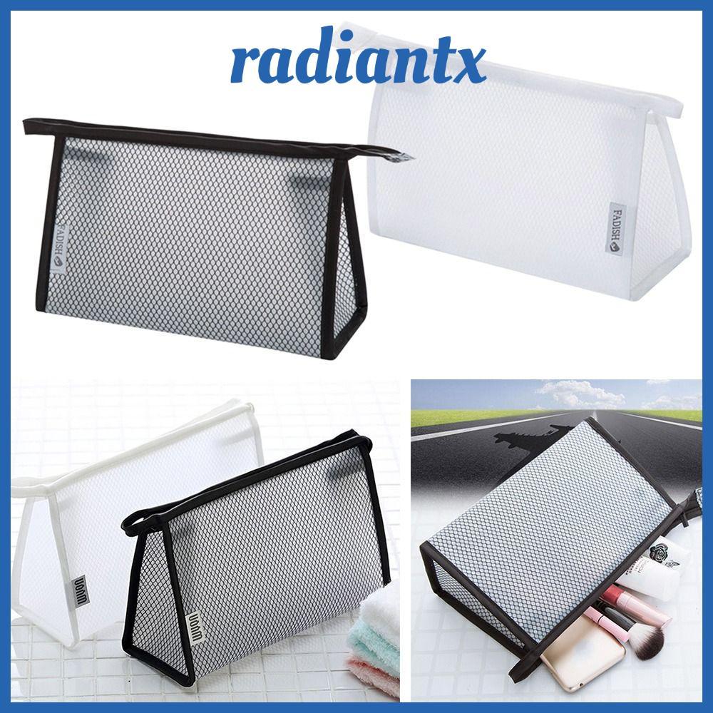 RADIANTX Makeup , กระเป๋าเครื่องสําอางกันน้ําตาข่าย EVA, กระเป๋าเก็บความงามซิปสีดํา/สีขาวผู้หญิง