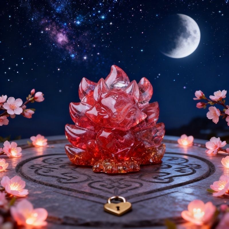 Nine-Tailed Fox เครื่องประดับแก้วคริสตัลกรวดอีพ็อกซี่งานฝีมือ Peach Blossom Prosperity การแต่งงานโต๊
