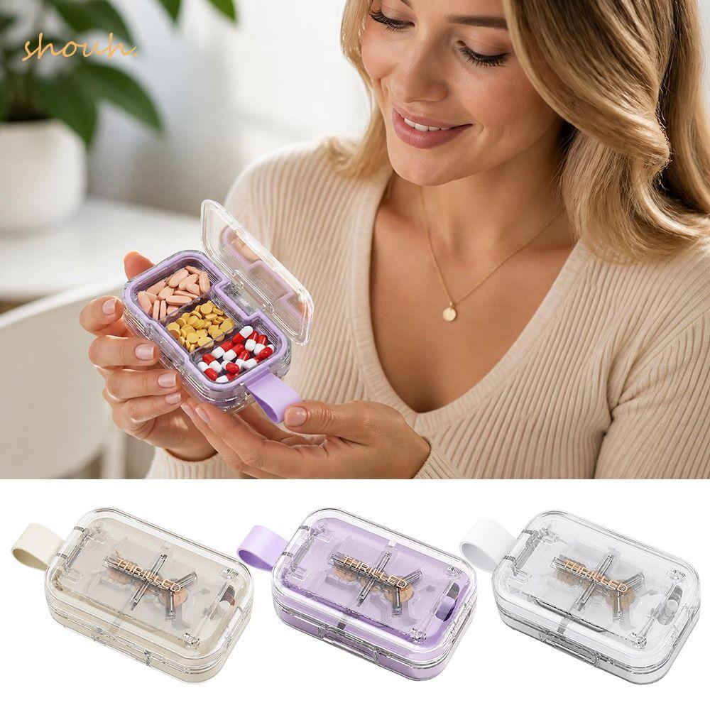 SHUH Quartering Pill Cutter, Multi Grids Dust-proof Pill Cutter กล่องเก็บ, Creative ยาตัด Moisture-p