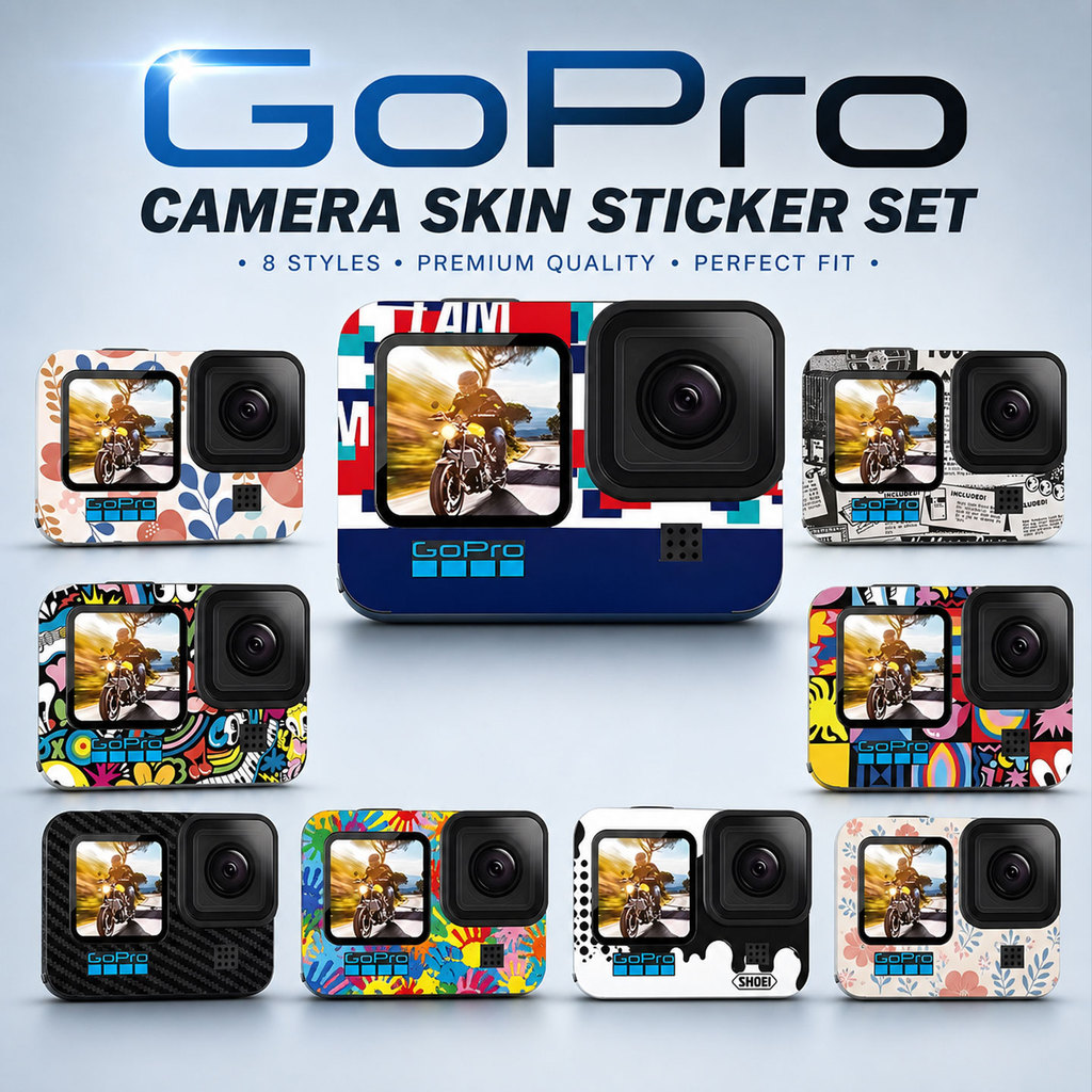 สําหรับ GoPro Hero 9 10 11 12 กล้องสติกเกอร์ผิวชุด 8 การออกแบบกันน้ํา Anti-Scratch PVC ป้องกัน Decal Action กล้องอุปกรณ์ตกแต่งสติกเกอร์รูปลอก