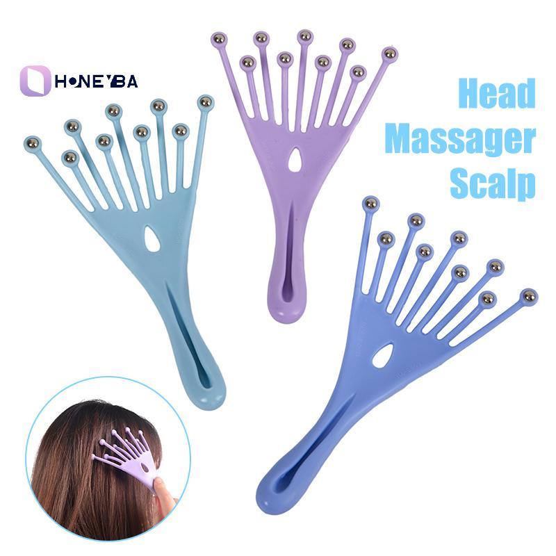 <Honeyby> เครื่องนวดศีรษะ Scalp Ne Comb Roller Five Finger 9 Claws Steel Ball Hand Held Relax Spa Ha