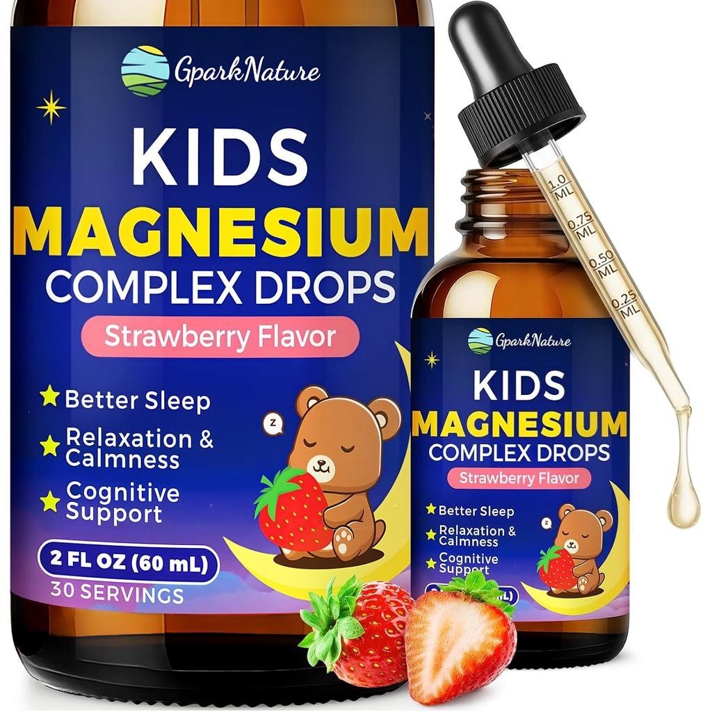 Kids Liquid Drops - Glycinate Liquid for Kids, อาหารเสริม L-theanine, Omega-3, D3 for, ผ่อนคลาย, Bra