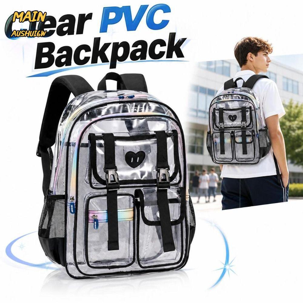 MAINAUSHUI6W โปร่งใส Bookbag,ขนาดใหญ่ความจุกระเป๋าเป้สะพายหลัง,แฟชั่นซิปเรียบกันน้ํา PVC กระเป๋านักเ