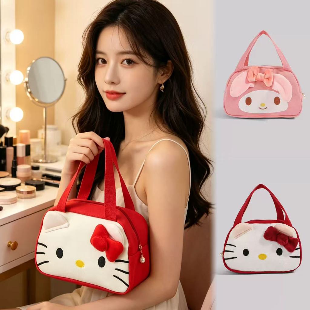 BM-shop-กระเป๋าถือผ้าแคนวาส-สีแดง สีชมพู ซิปปิด น่ารัก พกพาง่าย จุของได้ดี Kt7115 ใช้เก็บของได้หลายอย่าง
