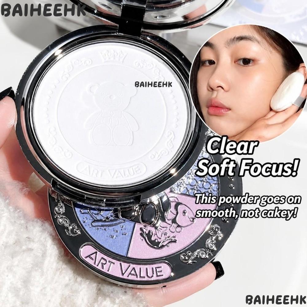 BAIHEIH Pressed Powder, Oil Control Waterproof Setting Powder, Natural Matte Long Lasting Pearlescen