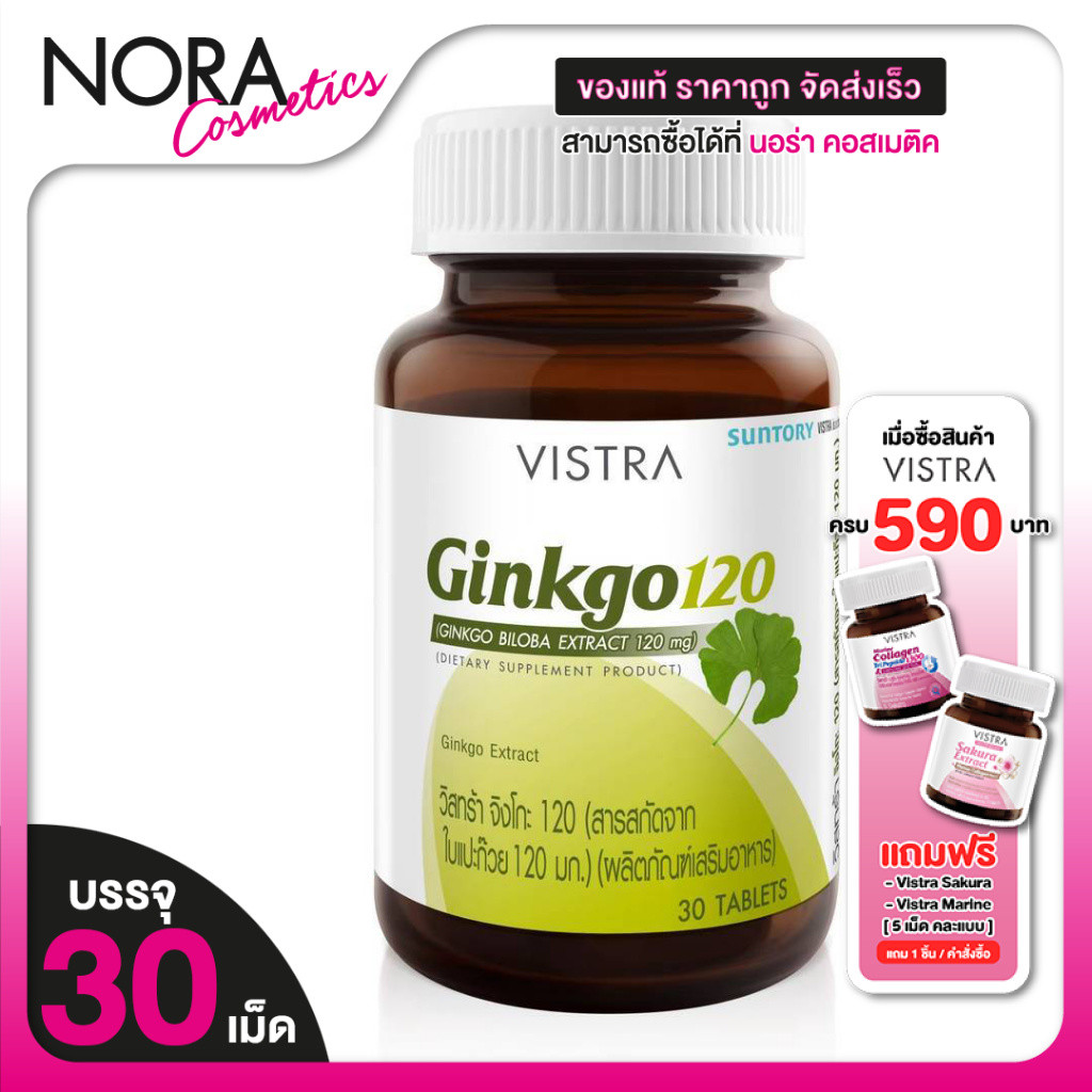 Vistra Ginkgo 120 mg. วิสทร้า สารสกัดจากใบแปะก๊วย [30 เม็ด] สารสกัดจากใบแปะก๊วย ดูแลและบำรุงสมอง