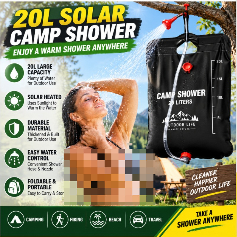 Outdoor Camping Solar Water Heater Bag กระเป๋าอาบน้ําพับได้แบบพกพา