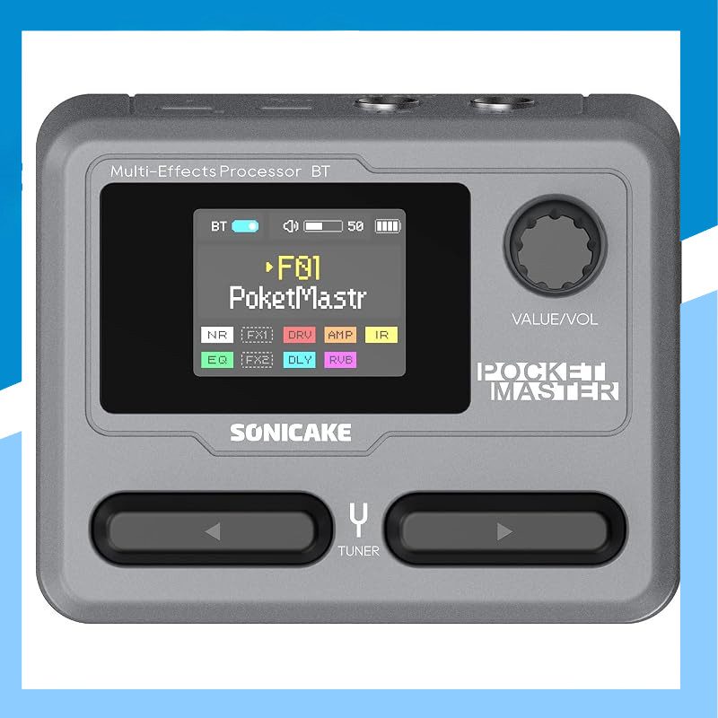 SONICAKE Pocket Master Multi-Effects Pedal for Guitar & Bass, Amp Modeling, IR Cab Sim, USB Audio