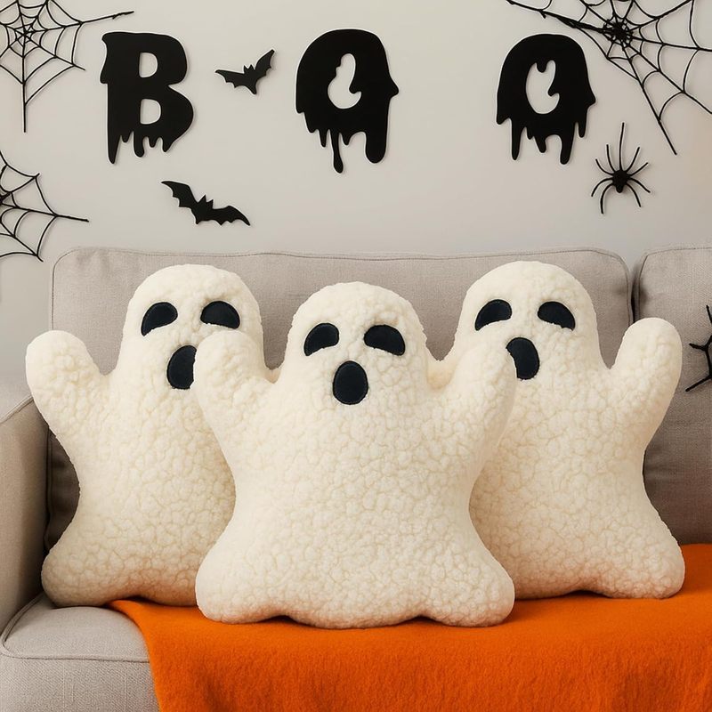 Shappy 3 ชิ้นฮาโลวีน Ghost Throw Pillows หมอนตกแต่งนุ่มน่ารัก