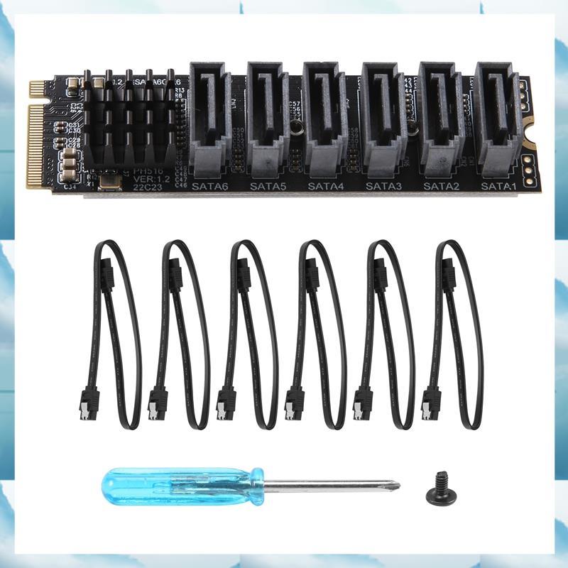 (PK Q) PCIE ถึง SATA 6Gpbsx6-Port การ์ดขยาย + สาย SATA M.2 MKEY PCI-E Riser Card M.2 NVME ถึง SATA3.