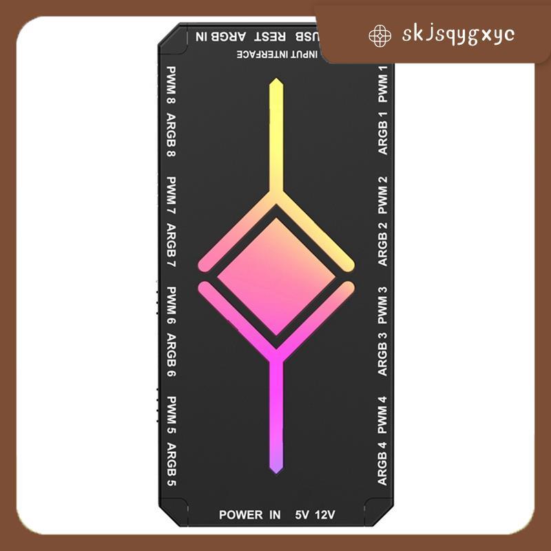 skjsqygxycPWM ARGB พัดลมคอนโทรลเลอร์ 5V 3PIN ARGB Hub สําหรับ PC กรณีพัดลม/ARGB/PWM ฟังก์ชั่นสีดํา