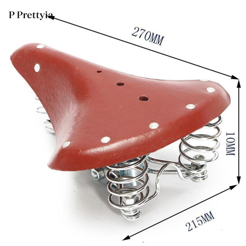 P Prettyia สไตล์วินเทจหนังจักรยานอานกว้าง Unisex เบาะ Shock Absorption Breathable สําหรับอุปกรณ์จักรยาน — صورة 4