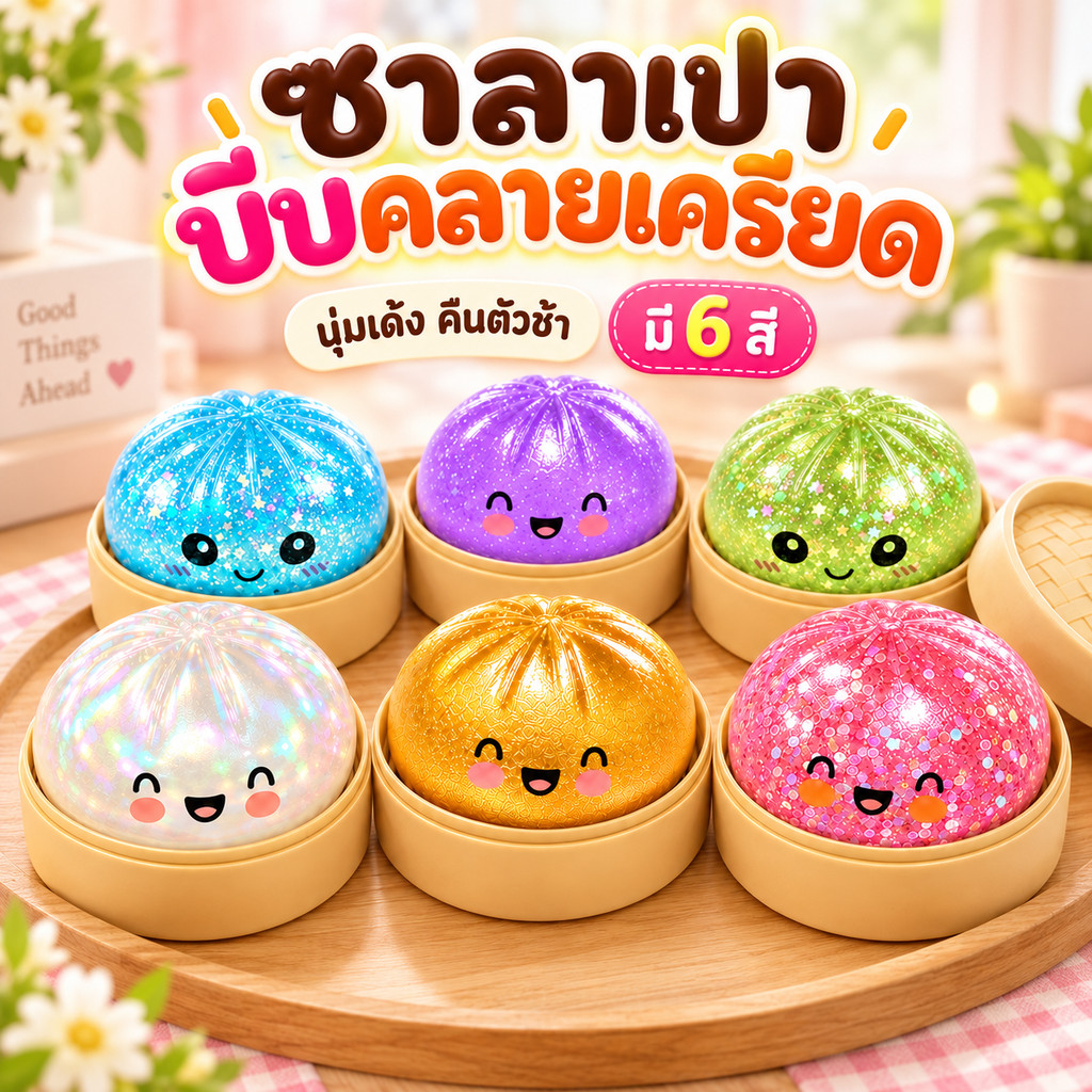 🔥จัดส่งด่วน🔥Squishy สกุชชี่ซาลาเปากลิตเตอร์2026 Rainbow Mystery Bun สโลวรีบาวด์ นุ่มเด้ง ของเล่นคลายเครียด แถมเข่งนึ่ง