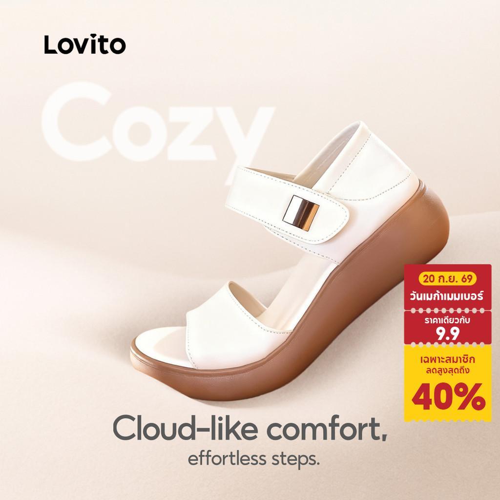 Lovito รองเท้าแตะแฟชั่นสไตล์เกาหลีพื้นนุ่มสำหรับผู้หญิง LFAS5047