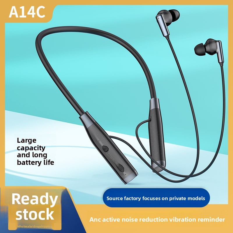 A14C สายคล้องคอ ANC Active Noise Cancelling หูฟังบลูทูธไร้สายกีฬาอายุการใช้งานแบตเตอรี่ยาวนาน