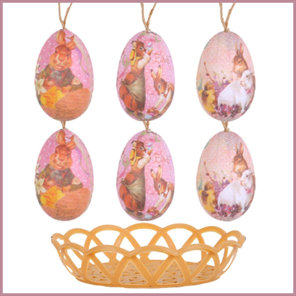 ไข่อีสเตอร์จี้ทาสีจี้เครื่องประดับต้นไม้พร้อมตะกร้าReusableมัลติฟังก์ชั่นตกแต่งโฟมอีสเตอร์Owsth