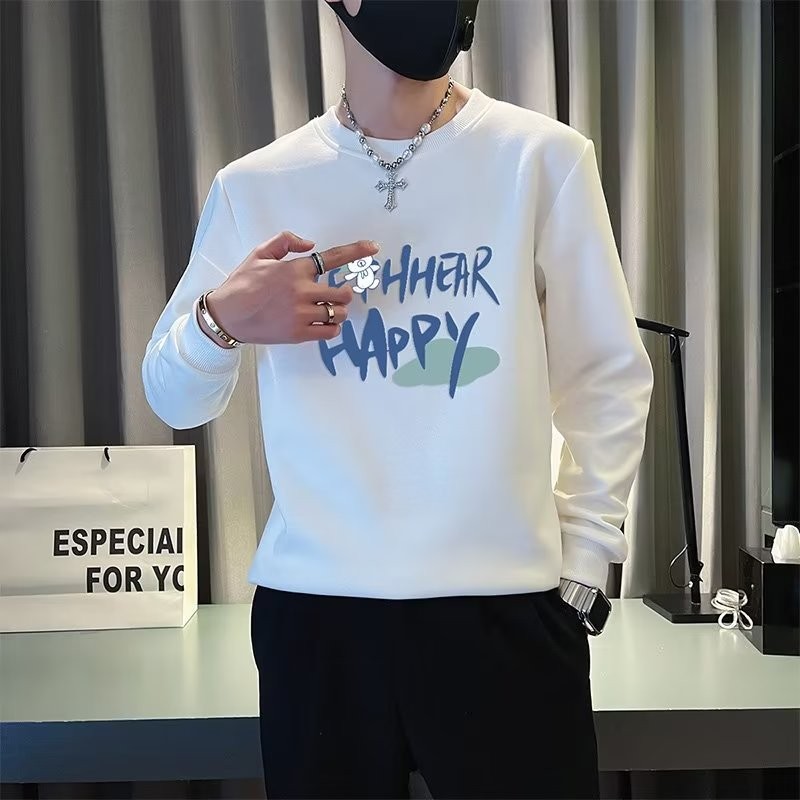 COD 2025 American Style Printed Letter Sweatshirt for Men 2023 New Fleece Lined Inner Wear Autumn Wi