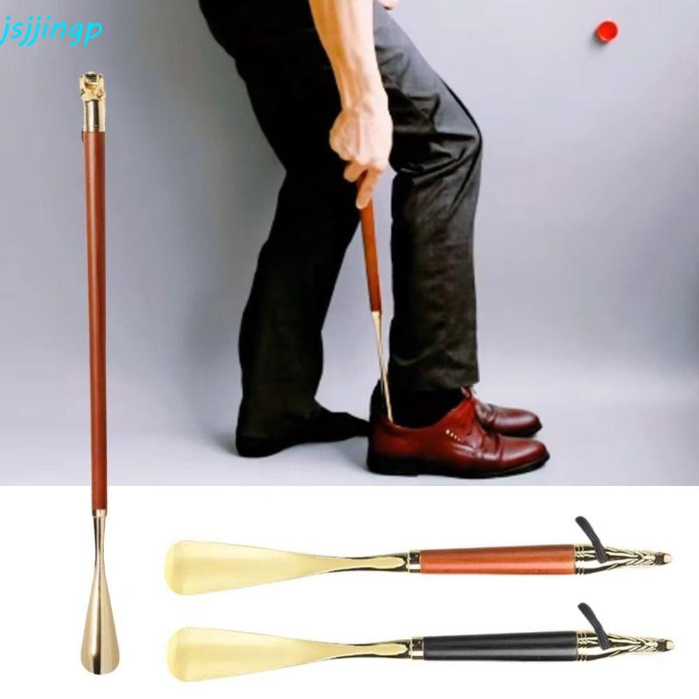 Jsjjingpด้ามไม้ รองเท้าฮอร์นรองเท้า,มือถือยาวโลหะรองเท้า,ช้อนรองเท้าสิงโต/หัวม้า32เซนติเมตรรองเท้าสวมใส่เครื่องมือแบบพกพารองเท้ายกผู้หญิงผู้ชาย