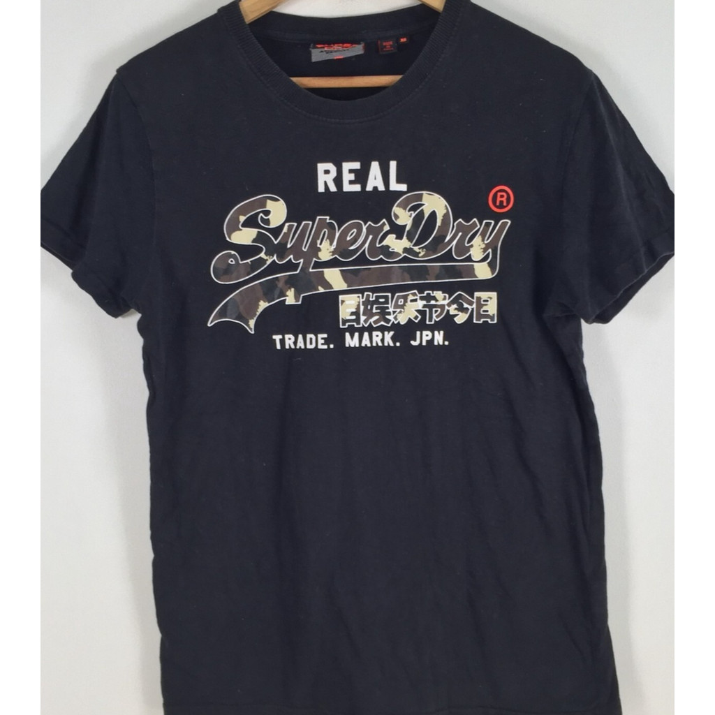เสื้อยืดผู้ชาย Superdry ทำจากฝ้ายบริสุทธิ์ 100%, สีดำ แขนสั้น คอกลม