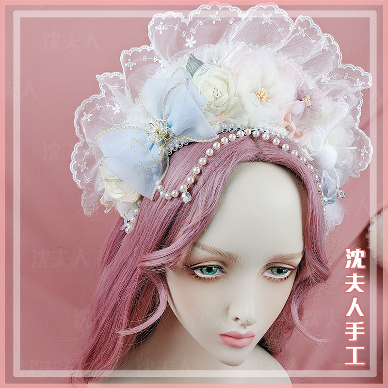 [Mrs Shen] lolita Hand-Made Lolita Virgin Hair Crown Duduo Crown Headband Fairy Flower Wedding Flowe