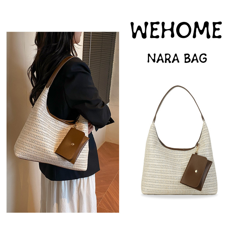 WEHOME Nara กระเป๋าถักจากเส้นขี้ผึ้ง สไตล์ใหม่ สำหรับช้อปปิ้งและการใช้งานทั่วไป