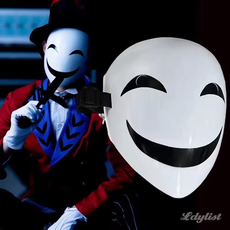 หน้ากากยิ้มสีขาวสไตล์อนิเมะญี่ปุ่น อุปกรณ์คอสเพลย์ หน้ากากเรซิ่นวินเทจพังก์ สยองขวัญ สำหรับอุปกรณ์ปาร์ตี้ฮาโลวีน