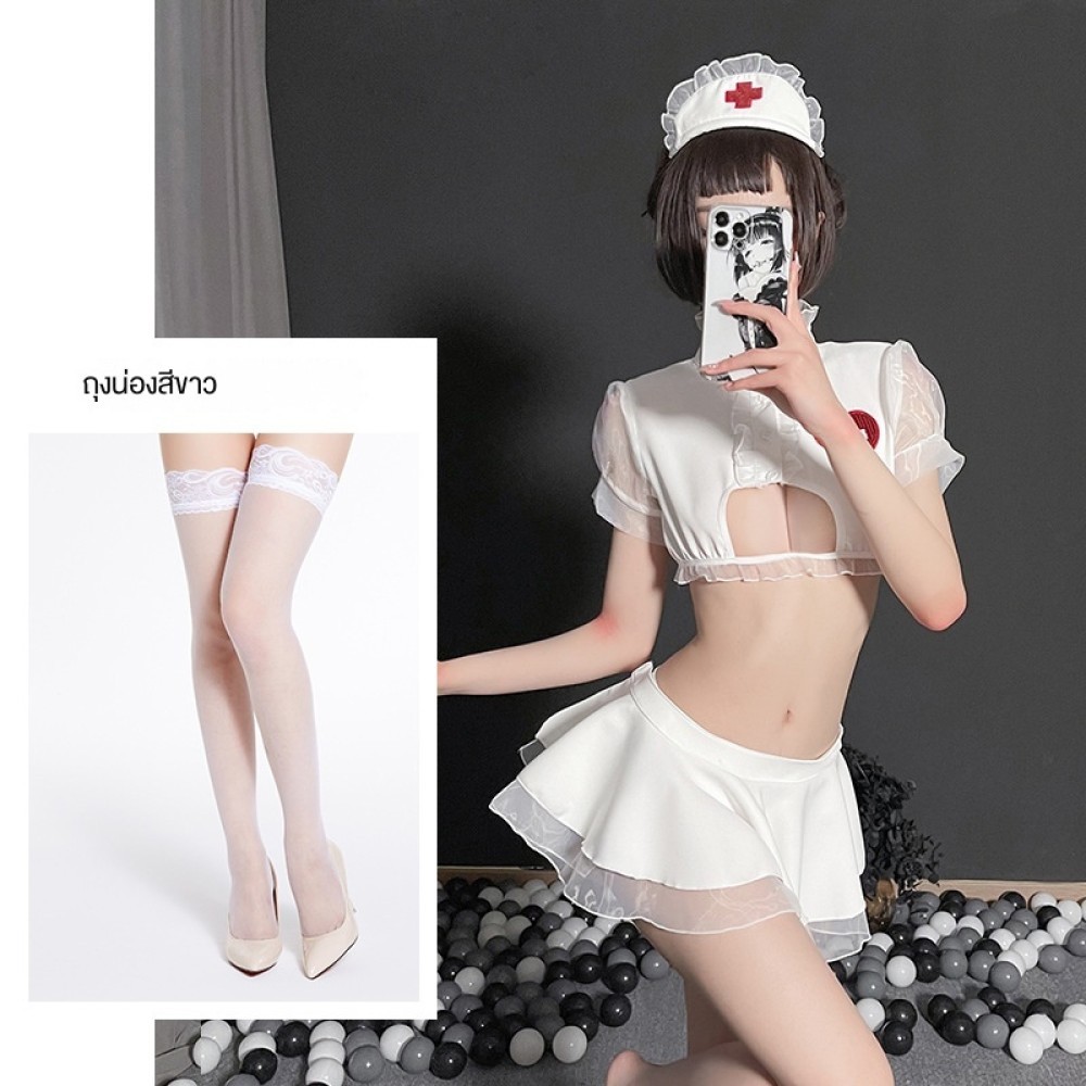 WRF ชุดชั้นในเซ็กซี่ชุดพยาบาลเซ็กซี่หวานไม่ต้องถอดเครื่องแบบล่อใจกระโปรงสั้นชุดคอสเพลย์ที่บริสุทธิ์-