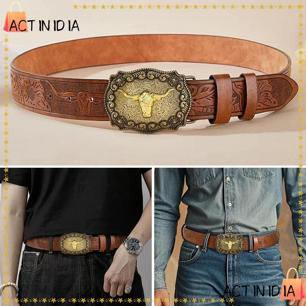 เข็มขัดแอคตินีเดีย หนังหรูหราสไตล์วินเทจตะวันตก ออกแบบดอกไม้แกะสลัก สำหรับชุดคาวบอยและแฟชั่น