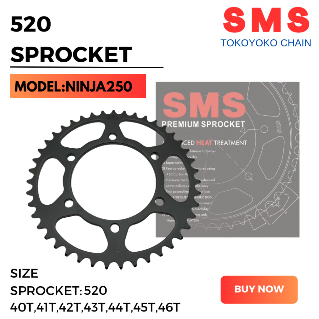 520 SMS NINJA250 NINJA 250 KAWASAKI PREMIUM SPROCKET ด้านหลังสําหรับ KAWASAKI BLACK STEEL