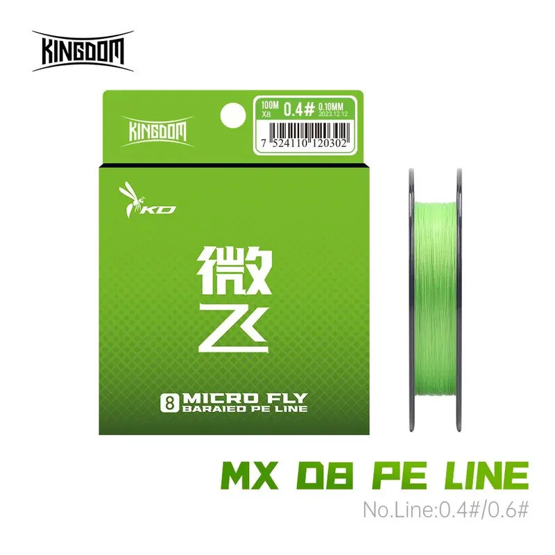 Kingdom Micro Fly MX8 สาย PE Line 8 Strands ถัก Multifilament ความยาว 100m ขนาด 0.4 - 0.6 เหมาะสำหรั