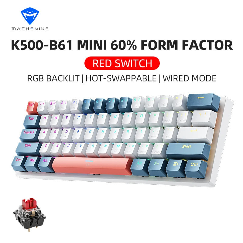 Machenike K500-B61 Mini Keybaord 60% รูปแบบ Factor 61Keys Gaming Keybaord แบบมีสาย Full Key Hot-Swap