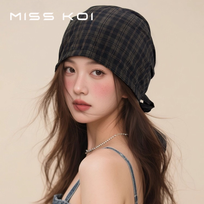 MISSKOI Design หมวกเช็คลายคาดผมสำหรับผู้หญิง สไตล์เรโทร มีสายรัด พอดีหน้า ทันสมัยและสวมใส่ง่าย