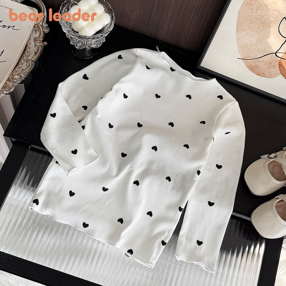 หมีผู้นําฤดูใบไม้ผลิและฤดูใบไม้ร่วงแขนยาวรักพิมพ์สาวฐานเสื้อ2-6ปีเวอร์ชั่นเกาหลีสบายๆธรรมดาเสื้อผ้าเด็ก