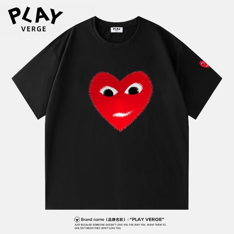 CDG PLAY Love Street Wear ฤดูร้อนผ้าฝ้ายแท้แขนสั้นเสื้อยืดผู้ชายผู้หญิงคู่หลวมรอบคอ Bottoming เสื้อ