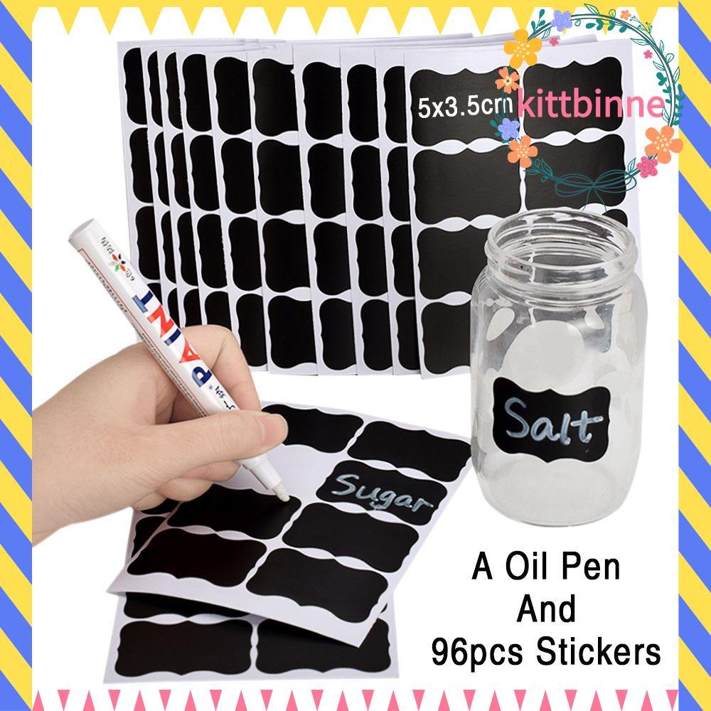 KITTBINNE823 สติกเกอร์สำหรับครัวและกระดานดำ 96 ชิ้น/เซ็ต พร้อมป้าย Jam Jar