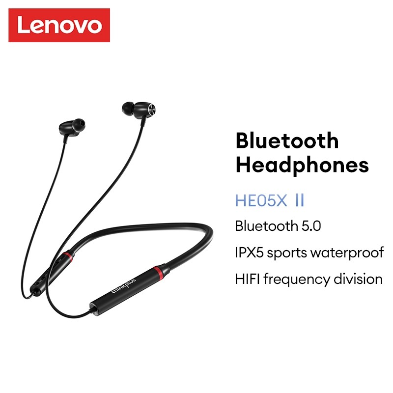 Lenovo HE05X II หูฟังบลูทูธกีฬากันน้ําเสียงไฮไฟสายคล้องคอแม่เหล็กกีฬา IPX5 แบตเตอรี่ยาวพร้อมไมโครโฟน