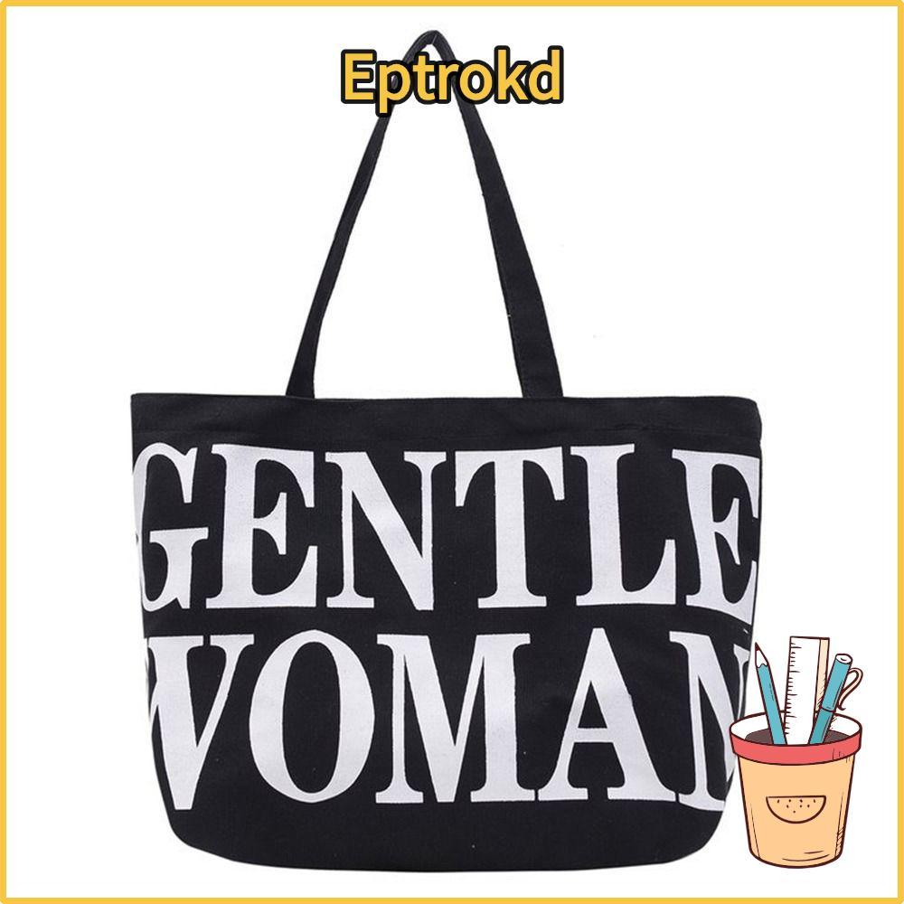 กระเป๋าถือผ้าใบ Etoro พิมพ์ลายตัวอักษร ความจุขนาดใหญ่สำหรับผู้หญิง