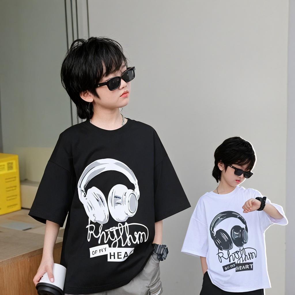 Yout-children เสื้อเด็ก ของเด็ก เสื้อคอกลม cotton ลายพิมพ์ทันสมัย ‘Music headphones’ สบายและนุ่ม ระบายอากาศดี