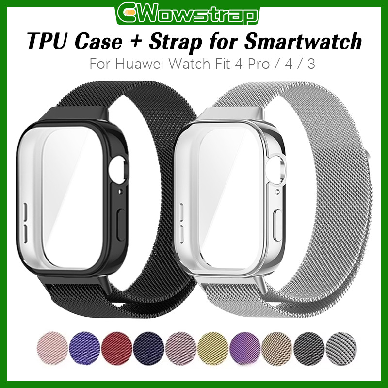 กรณี TPU อ่อน Milanese Loop สายรัดโลหะ for Smartwatch Huawei Watch Fit 4 Pro/4/3 แถบสร้อยข้อมือฝากกันชน for Huawei Fit 4