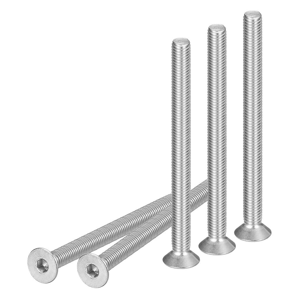 M8-1.25 x 100 มม. สกรูหัวจมหัวแบน, 10 แพ็ค 304 สแตนเลส Hex ซ็อกเก็ตสกรูหัวแบน, ด้ายเต็ม, สลักเกลียว 