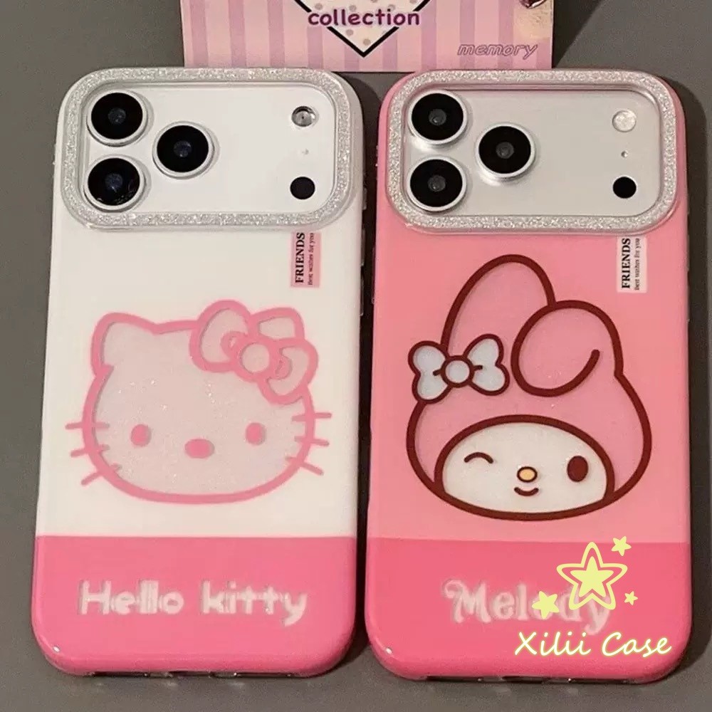 สำหรับ IPhone 11 7Plus16 12 13 15 14 Pro Max XR X XS 6 7 8 15 Plusน่ารักสวัสดีคิตตี้กระต่ายน้อยเมโลดี้กากเพชรกรณีซิลิโคน