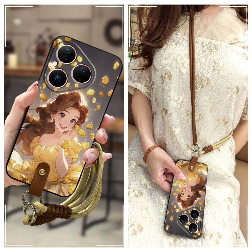 น่ารักปกหลังเคสโทรศัพท์สําหรับ Huawei P80/Pura80 นุ่มเส้นทแยงมุม Anti-knock ซิลิโคนสร้อยคอ Crossbody