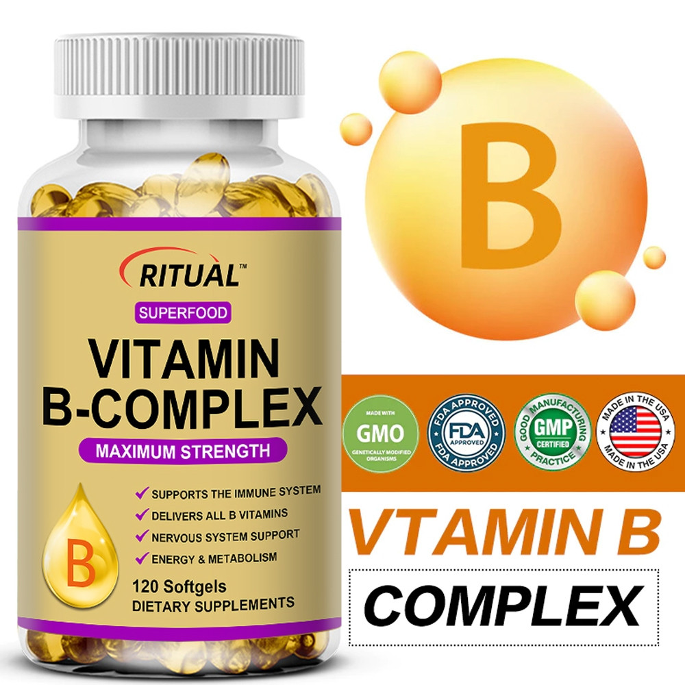 B Complex Vitamins B12, B1, B2, B3, B5, B6 รองรับระบบภูมิคุ้มกัน, อารมณ์, ระบบประสาท, สุขภาพการเผาผลาญ, และพลังงาน - 120 แคปซูล