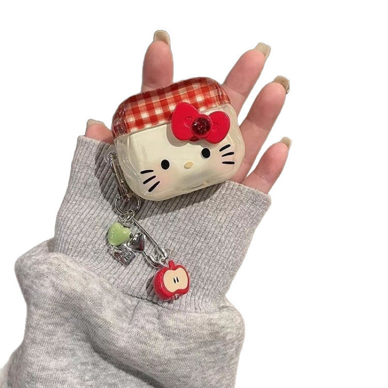 โบว์ลายสก๊อต Hello Kitty AirPods Pro3 เคสหูฟังบลูทูธ AirPods 1/2/3/4 หูฟังฝาครอบป้องกัน - รูปที่ 3