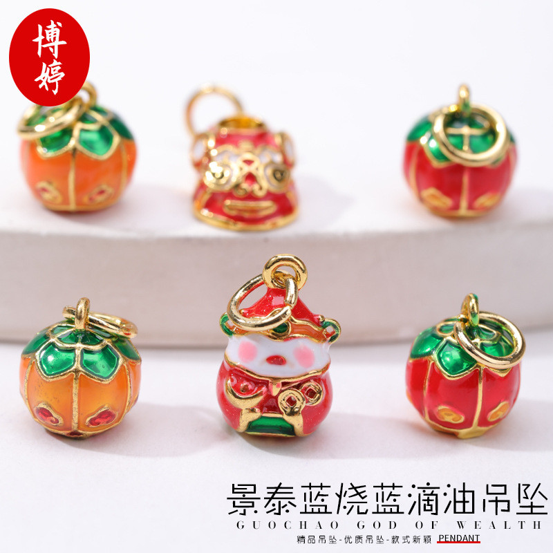Cloisonne คั่วสีฟ้าหยดน้ํามันเทพเจ้าแห่งความมั่งคั่งลูกพลับ Ruyi จี้ diy สร้อยคอสร้อยข้อมือลูกปัดอุป