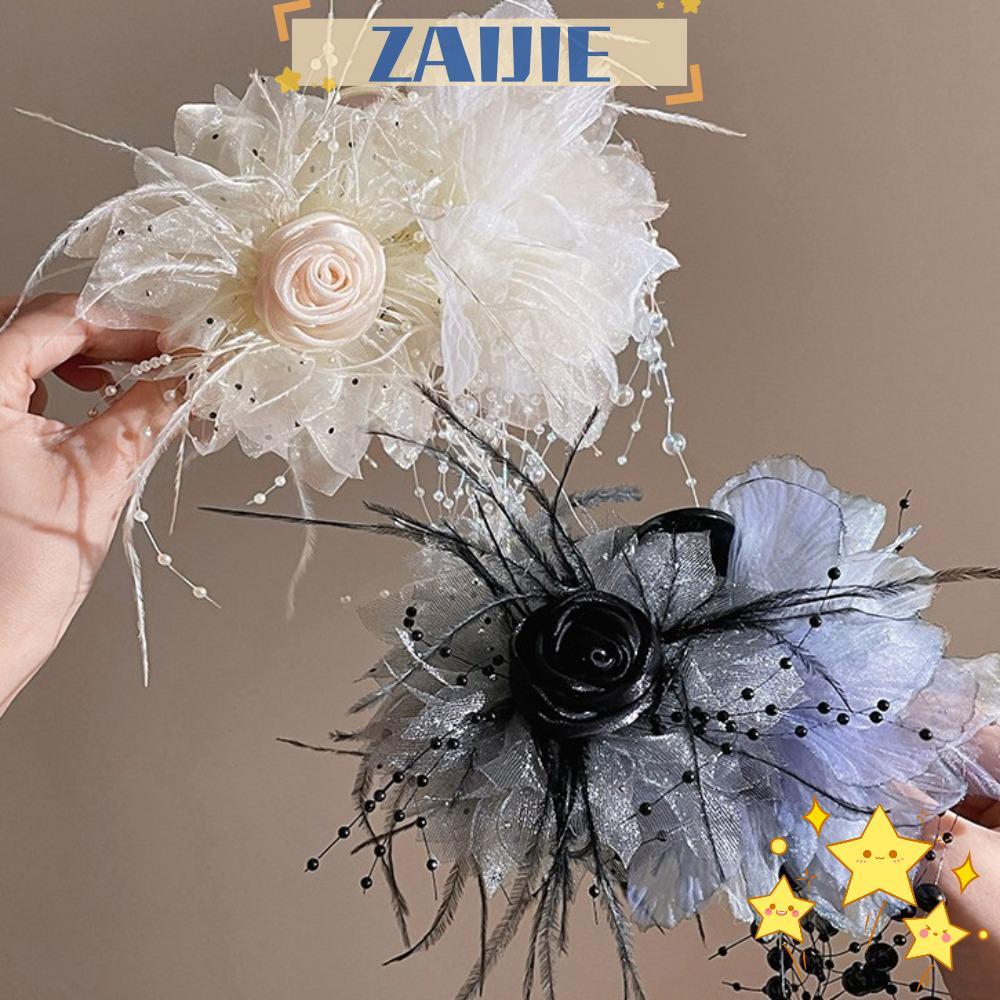 เครื่องประดับผม ZAJIE - คลิปผมลายฉลามมุกเงา และคลิปผมดอกไม้ลูกปัดสำหรับผู้หญิง