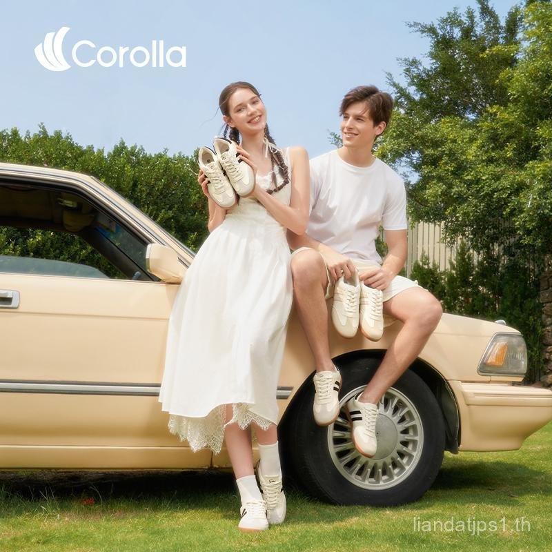 【มีไซส์ใหญ่】Corolla รองเท้าผ้าใบลำลองส้นแบน สำหรับผู้ชาย และผู้หญิง วัสดุหนัง PU ระบายอากาศดี ทนทาน 