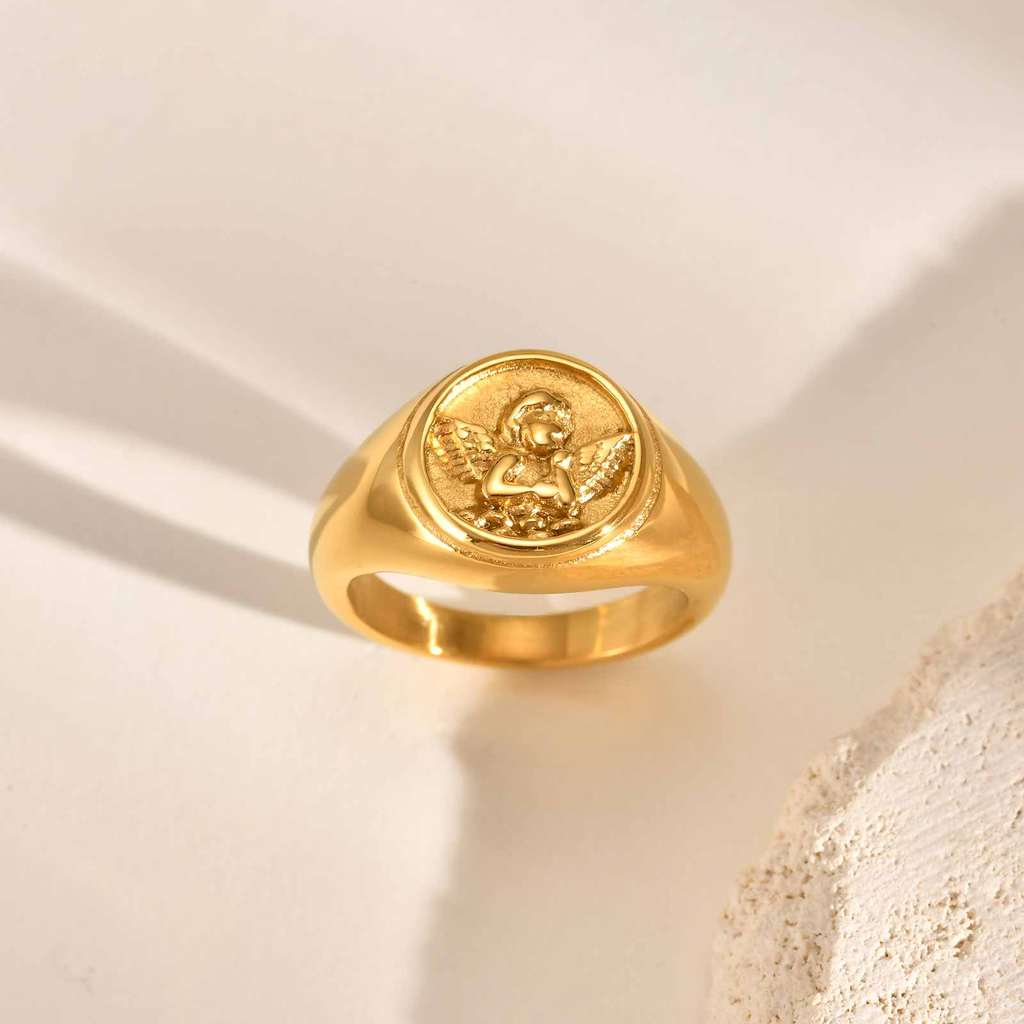 Vnox Gold Cupid แหวนผู้หญิงผู้ชายคู่สาวสแตนเลส Love Chunky Lover เครื่องประดับของขวัญ ราคา ถูกที่สุด ดีลบีเคเค แกลเลอรีภาพที่ 5