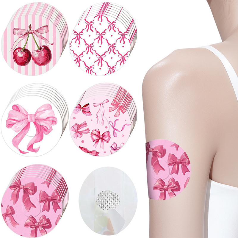 30PCS กาว Patch ใช้งานร่วมกับ Dexcom G7 Pre-Cut ดอกไม้สีชมพูโบว์ไม่มีกาวกลางเซนเซอร์สําหรับต่อเนื่อง
